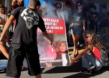 Sumud Flotilla, alla Sapienza bruciati i volti di Ben-Gvir, Meloni, Salvini e Bernini