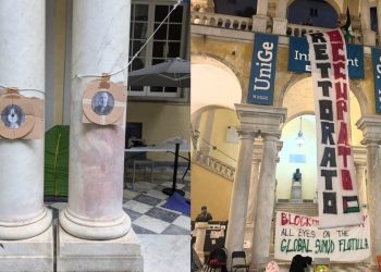 Università di Genova, volti di Bernini e del rettore come bersagli: “L’ateneo non supporta la Flotilla”