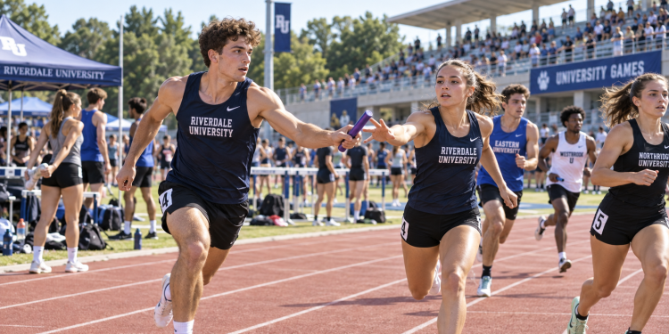 studenti universitari in una pista di atletica durante una competizione sportiva