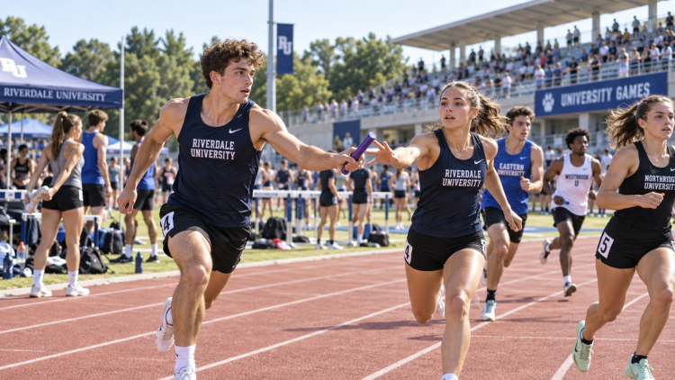studenti universitari in una pista di atletica durante una competizione sportiva