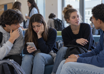 campo Testo alternativo WordPress: Giovani studenti discutono dell’uso dei social media e della sicurezza online