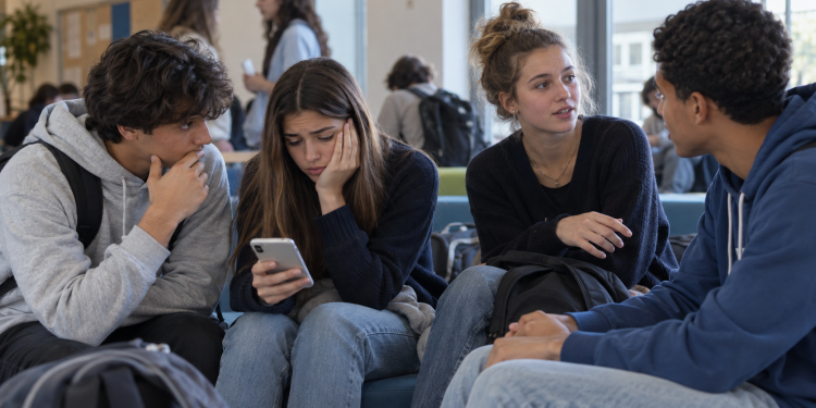 campo Testo alternativo WordPress: Giovani studenti discutono dell’uso dei social media e della sicurezza online