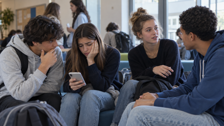 campo Testo alternativo WordPress: Giovani studenti discutono dell’uso dei social media e della sicurezza online