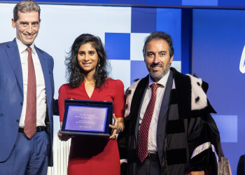 Il Presidente Andrea Sironi con Gita Gopinath e il Rettore Francesco Billari