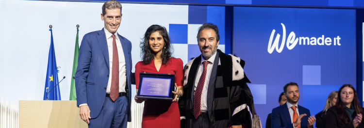 Il Presidente Andrea Sironi con Gita Gopinath e il Rettore Francesco Billari