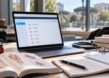 Graduatoria IMAT 2026 per Medicina in inglese, computer e materiali di studio universitari.