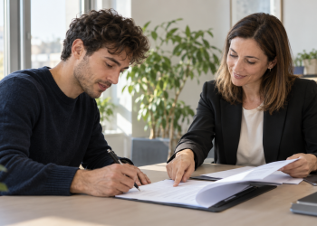 Bonus assunzioni 2026, giovane firma un contratto di lavoro in ufficio