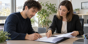 Bonus assunzioni 2026, giovane firma un contratto di lavoro in ufficio