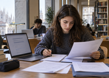 Studentessa prepara la domanda per le borse di studio della Statale di Milano