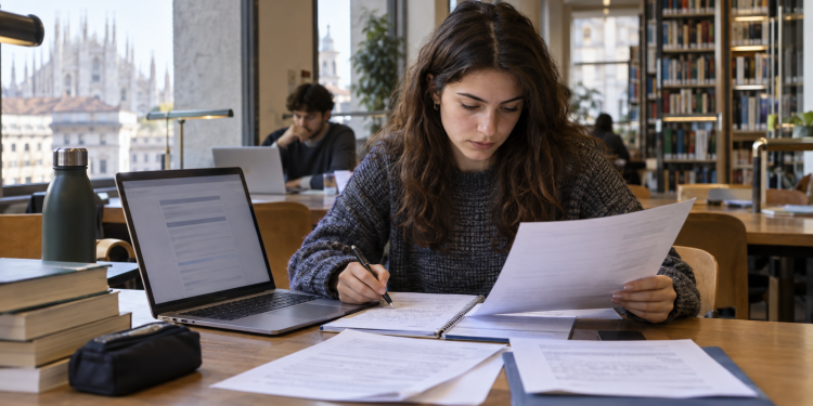Studentessa prepara la domanda per le borse di studio della Statale di Milano