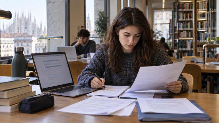Studentessa prepara la domanda per le borse di studio della Statale di Milano