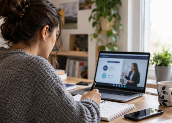 Giovane segue online i corsi EDO per le competenze digitali