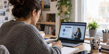 Giovane segue online i corsi EDO per le competenze digitali