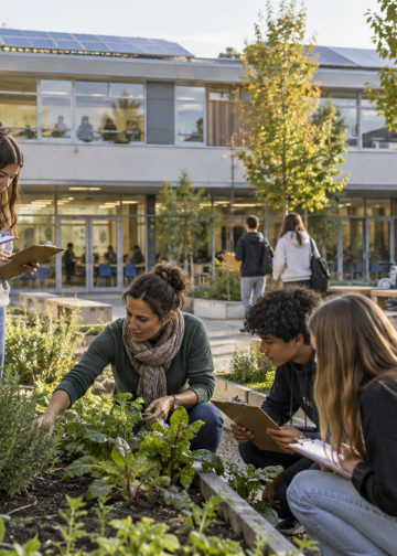 Studenti e insegnante partecipano a un progetto di educazione ambientale a scuola