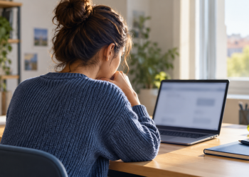 Studentessa di spalle al computer in una sala studio, immagine illustrativa per la guida ai risultati IMAT 2026.