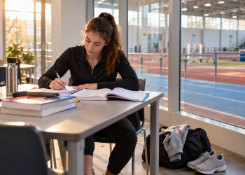 Studente-atleta di alto livello 2026/27 impegnata nello studio prima dell’allenamento