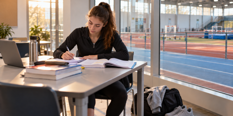 Studente-atleta di alto livello 2026/27 impegnata nello studio prima dell’allenamento