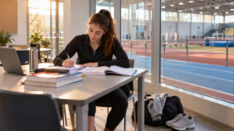 Studente-atleta di alto livello 2026/27 impegnata nello studio prima dell’allenamento