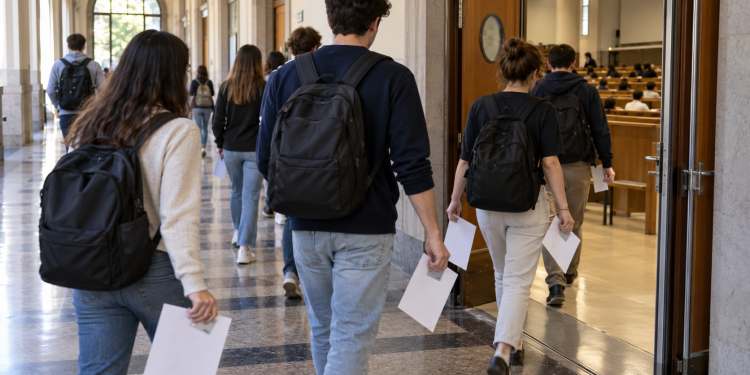 Candidati raggiungono l’aula assegnata per il test di Medicina in inglese.