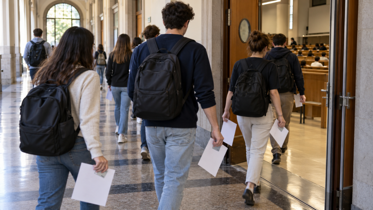 Candidati raggiungono l’aula assegnata per il test di Medicina in inglese.