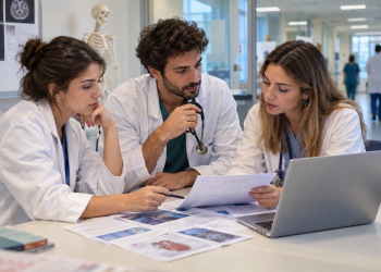Giovani medici scelgono le specializzazioni mediche 2026 in un ospedale universitario