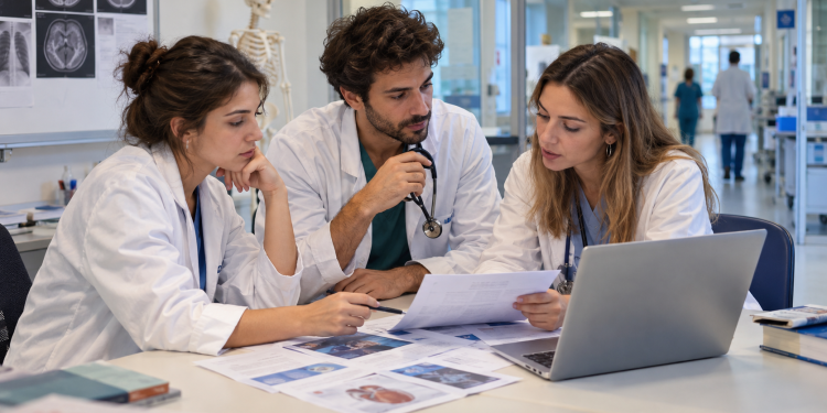 Giovani medici scelgono le specializzazioni mediche 2026 in un ospedale universitario