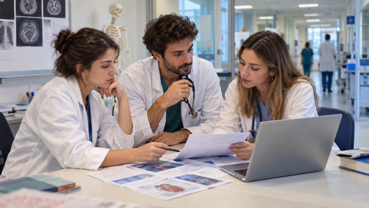 Giovani medici scelgono le specializzazioni mediche 2026 in un ospedale universitario