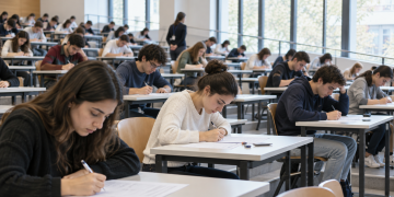 Candidati durante il test Professioni sanitarie 2026 in un’aula universitaria