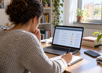 Studentessa controlla sul computer l’esito della graduatoria TOLC dell’Università di Torino