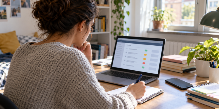 Studentessa controlla sul computer l’esito della graduatoria TOLC dell’Università di Torino