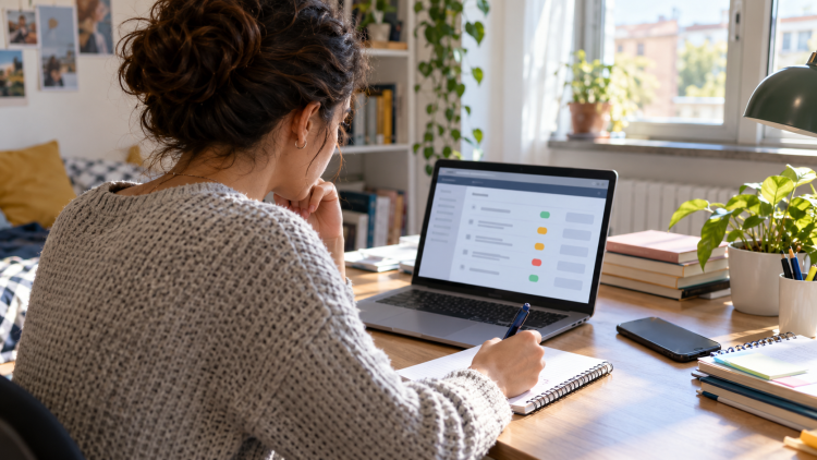 Studentessa controlla sul computer l’esito della graduatoria TOLC dell’Università di Torino