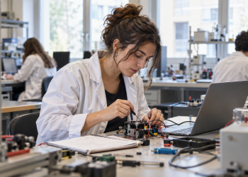 Studentessa in laboratorio universitario per le borse Women in STEM 2026