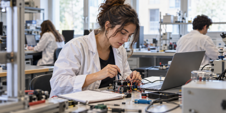 Studentessa in laboratorio universitario per le borse Women in STEM 2026