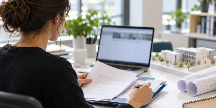 Giovane candidata prepara documenti e domanda online per una selezione di lavoro.