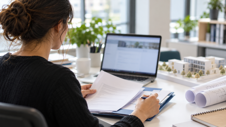 Giovane candidata prepara documenti e domanda online per una selezione di lavoro.