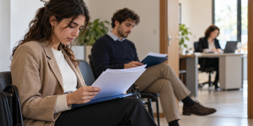 Giovani con curriculum in attesa di un colloquio di orientamento al lavoro.