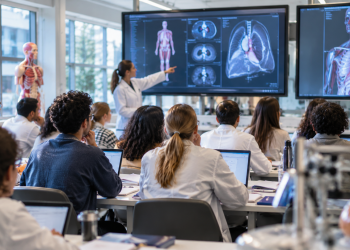 Studenti universitari durante una lezione di Medicina in inglese