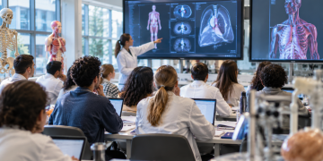 Studenti universitari durante una lezione di Medicina in inglese