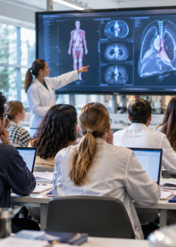 Studenti universitari durante una lezione di Medicina in inglese