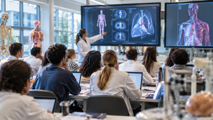 Studenti universitari durante una lezione di Medicina in inglese