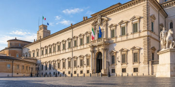 Rappresentazione illustrativa del Palazzo del Quirinale visto dalla piazza.