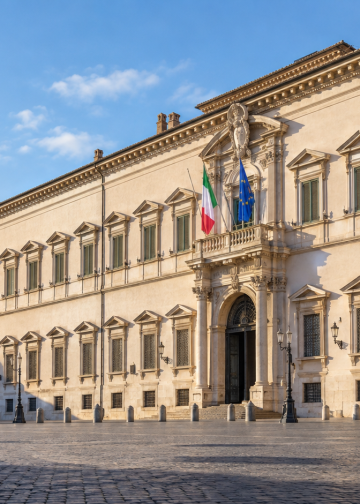 Rappresentazione illustrativa del Palazzo del Quirinale visto dalla piazza.