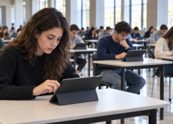 Addetta di un ufficio universitario assiste una studentessa allo sportello