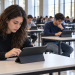 Candidati impegnati in una prova digitale con tablet in un’aula concorsuale